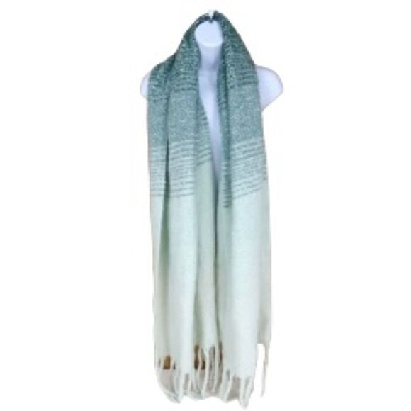 ANTHROPOLOGIE Mer Sea Always by the Sea Cozy Travel Wrap Teal Aqua Ombre Stripes - Picture 5 of 12